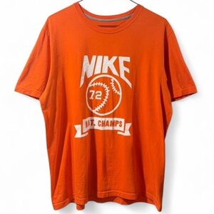 Y2K Men’s Nike Baseball Orange Graphic T-Shirt Size XL